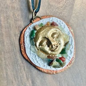 Clay Moon Goddess Necklace, Pagan Jewelry, Hippie Gifts for Her, Reiki Jewelry